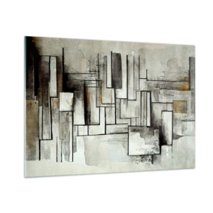 Impression sur verre - Image sur verre - Composition géométrique de rectangles dans des tons gris tamisés - 100x70cm - Le pouvoir de la simplicité - Décoration murale moderne pour le salon et la chambre ARTTOR