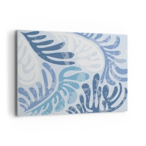 Impression sur toile - Image sur toile - Formes abstraites dans des tons de bleu sur fond blanc - 120x80cm - Fougères bleues - Décoration murale moderne pour le salon et la chambre ARTTOR