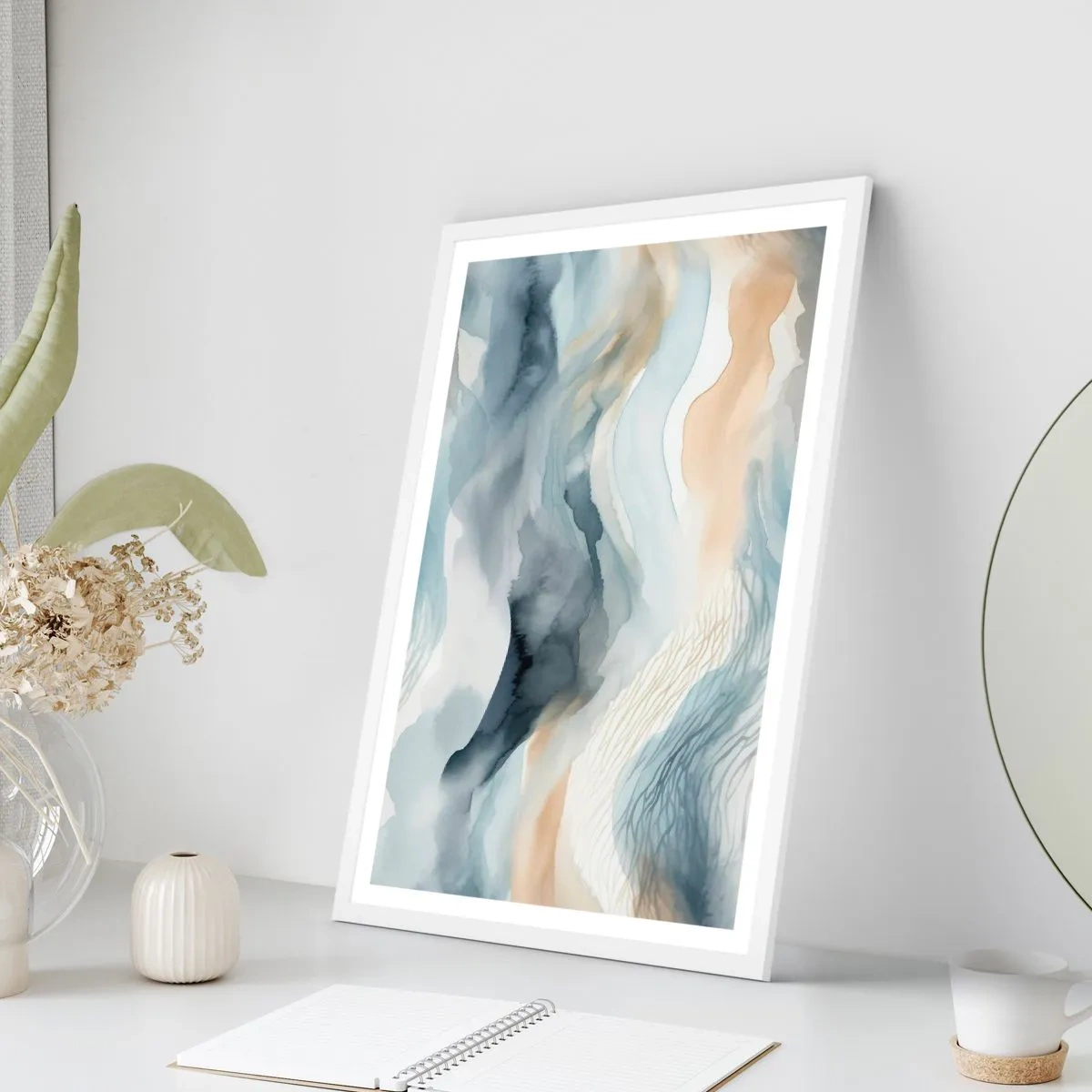 Affiche dans un cadre blanc - Poster - Abstraction enneigée et brumeuse - 61x91 cm