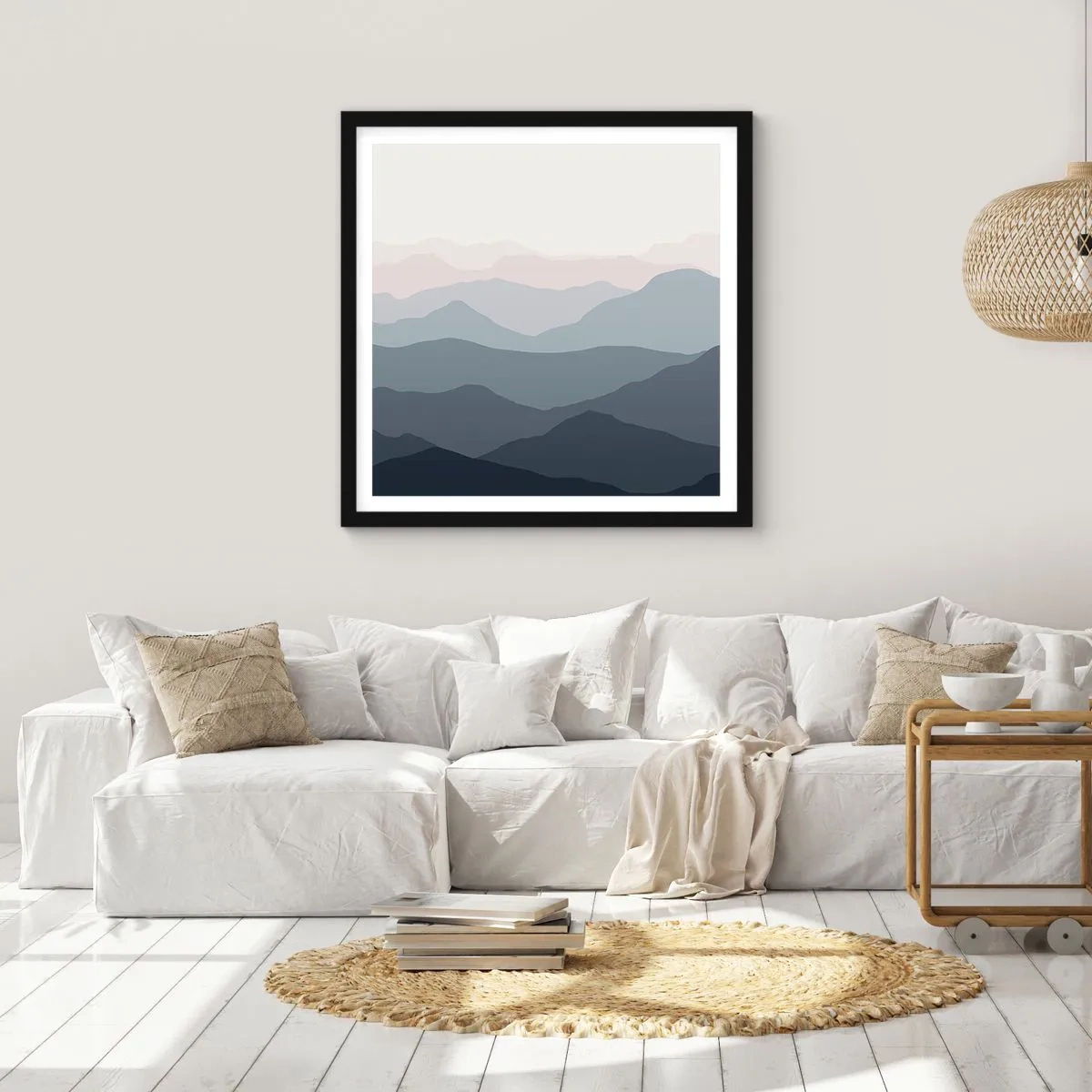 Affiche dans un cadre noir - Poster - Vagues de montagnes - 50x50 cm