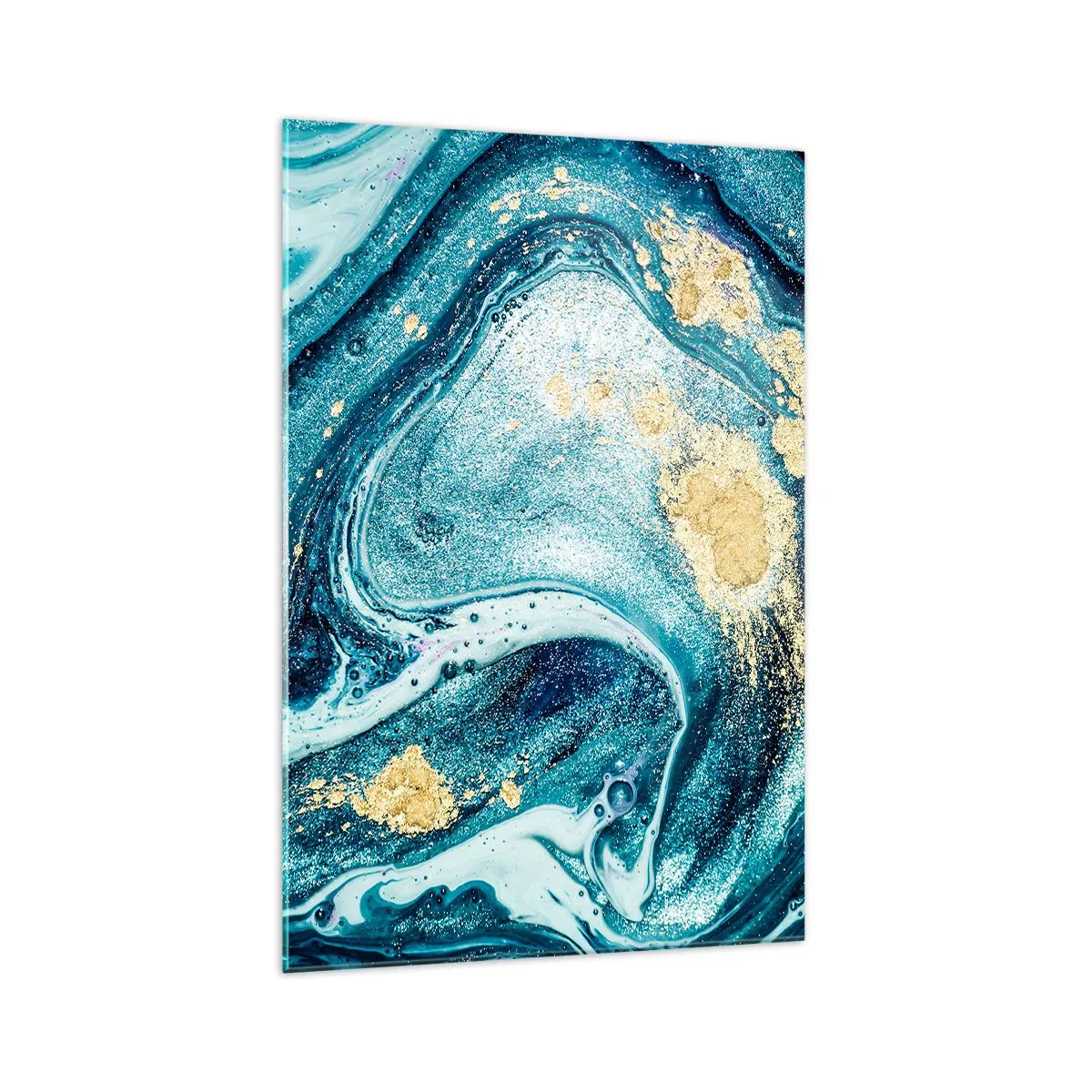 Impression sur verre - Image sur verre - Une composition abstraite de vagues et d'accents dorés - 70x100cm - Vortex bleu - Décoration murale moderne pour le salon et la chambre ARTTOR