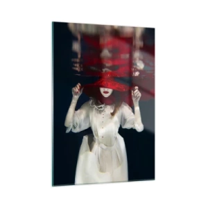 Impression sur verre - Image sur verre - Femme au chapeau rouge sous l'eau - 50x70cm - Femme mystérieuse - Décoration murale moderne pour le salon et la chambre ARTTOR