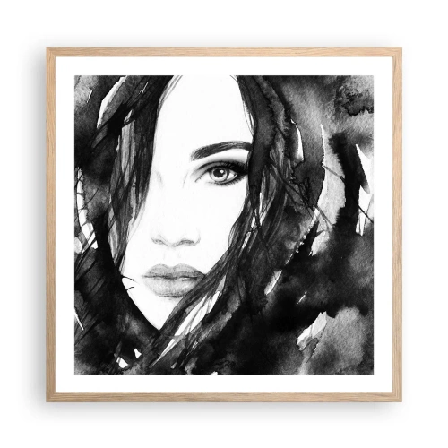 Affiche dans un chêne clair - Poster - Portrait d'une dame en noir et blanc - 60x60 cm