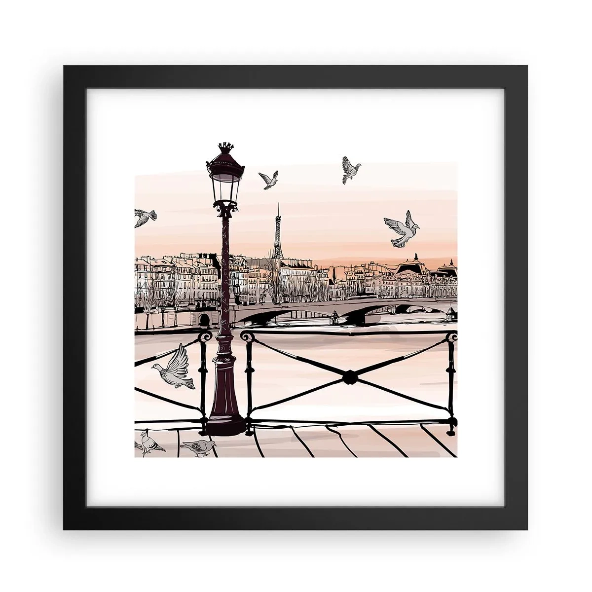 Affiche dans un cadre noir - Poster - Sur les toits de Paris - 30x30 cm