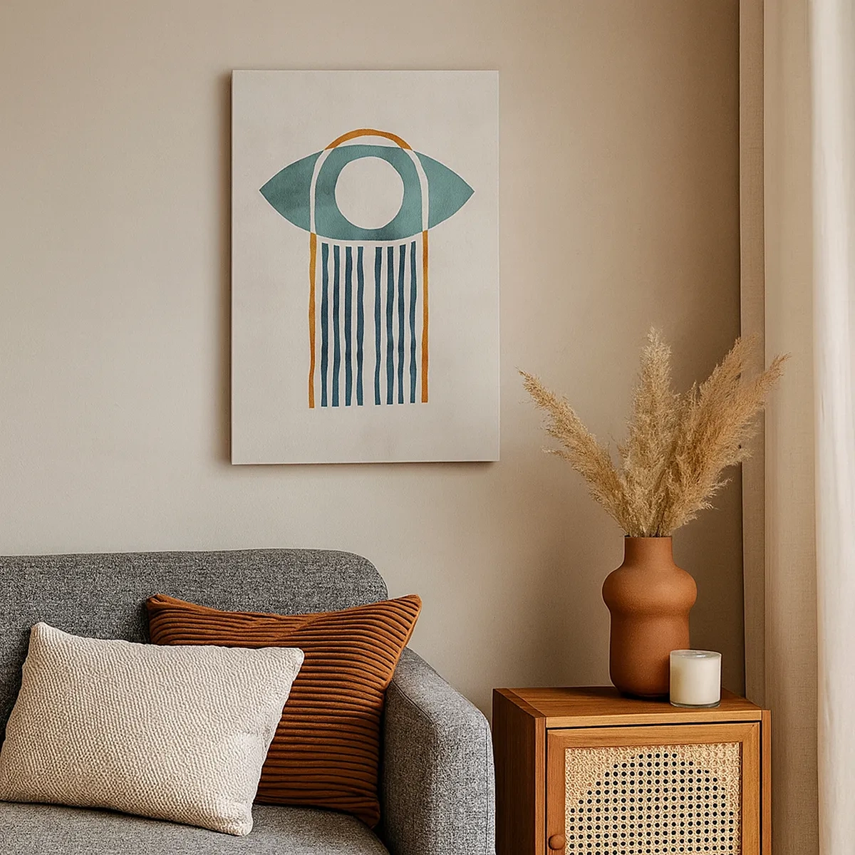 Impression sur toile - Image sur toile - Motif géométrique dans les tons de vert et d'orange - 50x70cm - Signes et rituels - Décoration murale moderne pour le salon et la chambre ARTTOR