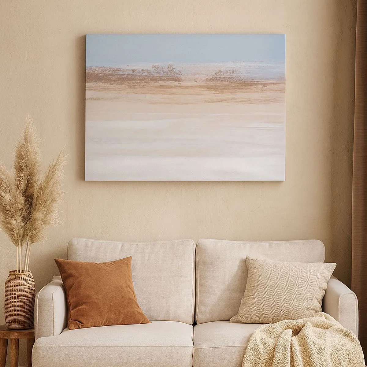 Impression sur toile - Image sur toile - Un paysage subtil aux tons pastel de bleu et de beige - 70x50cm - Paysage ambigu - Décoration murale moderne pour le salon et la chambre ARTTOR