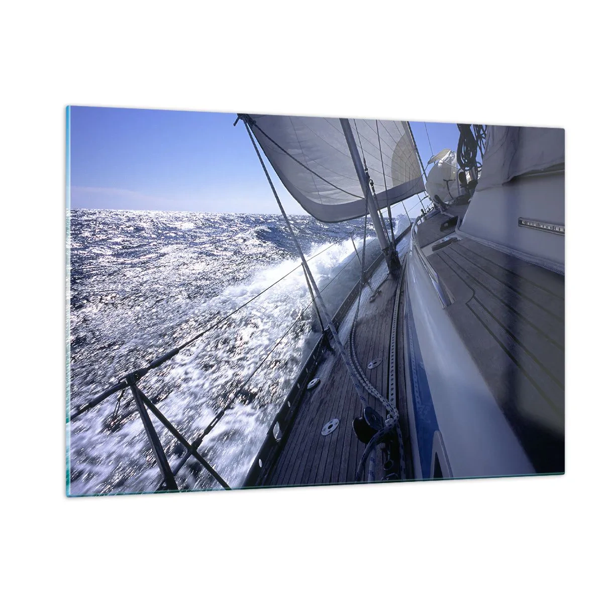 Impression sur verre - Image sur verre - Un yacht naviguant sur une mer agitée par temps ensoleillé - 120x80cm - Je sais ce que c'est d'être un oiseau - Décoration murale moderne pour le salon et la chambre ARTTOR