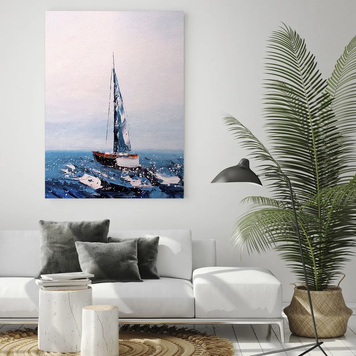 Impression sur verre - Image sur verre - Voiliers sur une mer agitée dans une composition picturale - 70x100cm - Confrérie du vent - Décoration murale moderne pour le salon et la chambre ARTTOR