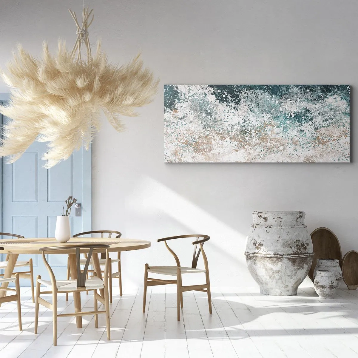 Impression sur toile - Image sur toile - Vague de mer abstraite dans des tons turquoise et beige - 120x50cm - Histoires de la mer - Décoration murale moderne pour le salon et la chambre ARTTOR