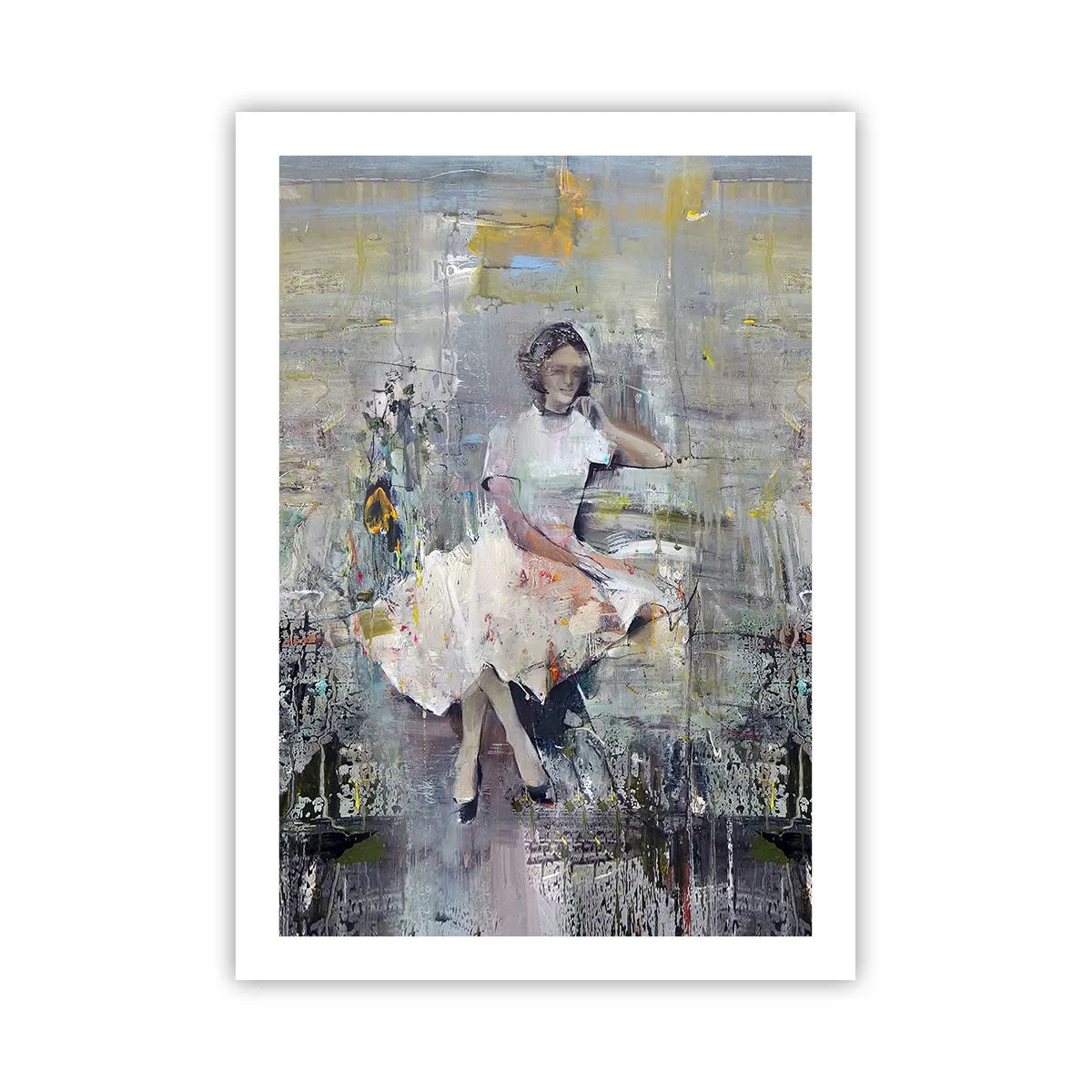 Affiche - Poster - Figure abstraite d'une femme en robe sur un fond texturé - 50x70cm - Classique et moderne - Décoration murale moderne pour le salon et la chambre ARTTOR