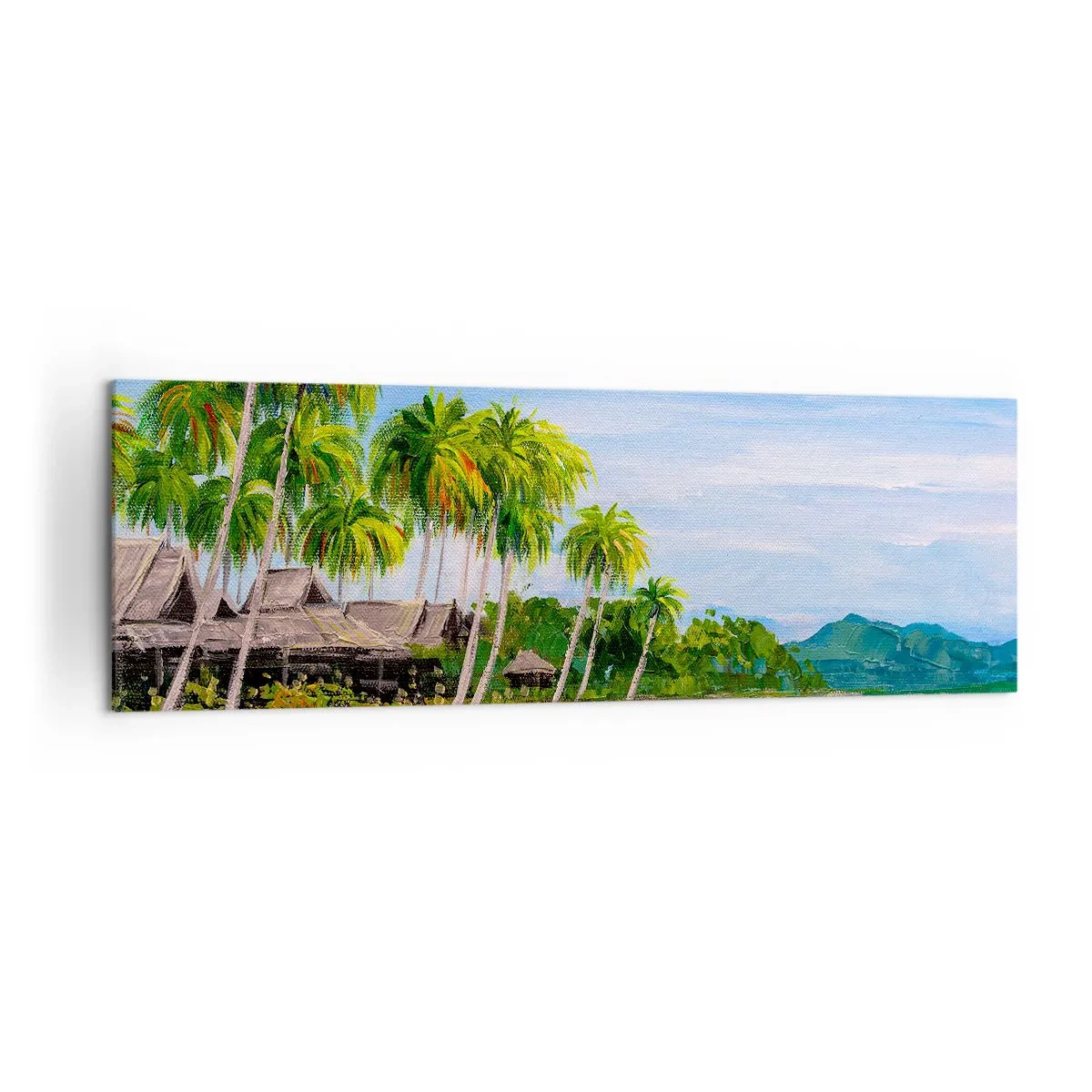 Impression sur toile - Image sur toile - Une plage exotique avec des palmiers et un bateau sur le rivage - 160x50cm - Rêve exotique - Décoration murale moderne pour le salon et la chambre ARTTOR