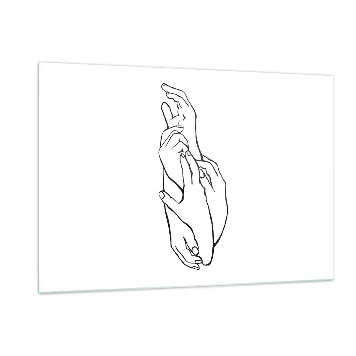 Impression sur verre - Image sur verre - Un dessin linéaire subtil de mains jointes sur un fond blanc. - 120x80cm - Bon contact - Décoration murale moderne pour le salon et la chambre ARTTOR