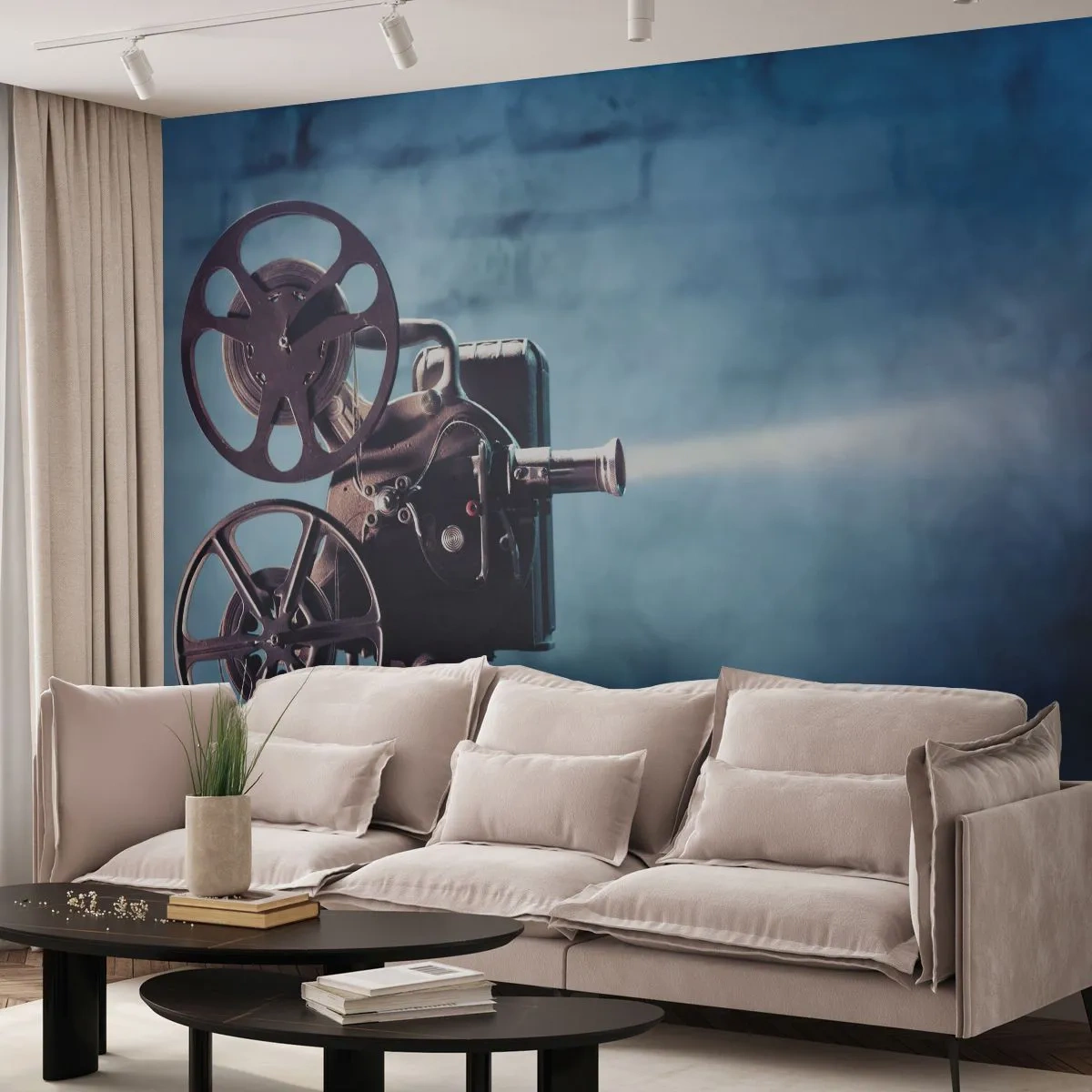 Papier Peint Photo Premium Canvas - Dans un vieux cinéma - Projecteur de film, Ancien, Caméra - 300x210 cm