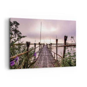 Impression sur toile - Image sur toile - Pont de bambou sur l'eau à l'aube - 100x70cm - Le silence et le calme d'Asie - Décoration murale moderne pour le salon et la chambre ARTTOR