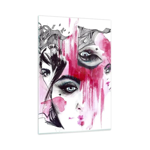 Impression sur verre - Image sur verre - Visage abstrait dans les tons de rose et de noir - 80x120cm - Yeux abstraits - Décoration murale moderne pour le salon et la chambre ARTTOR