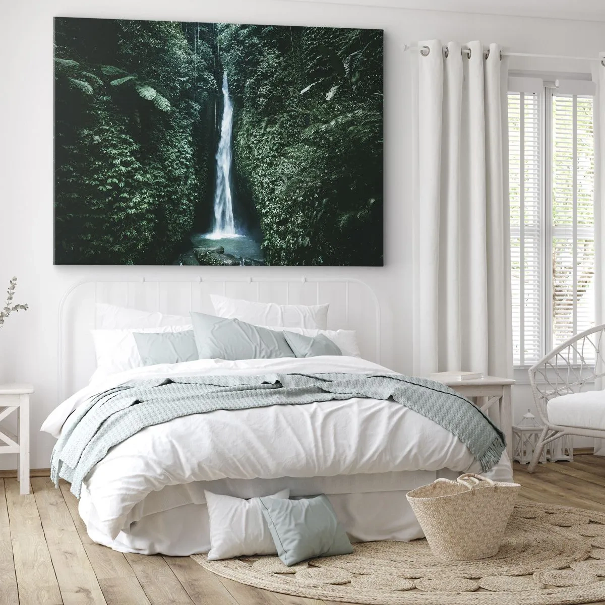 Impression sur toile - Image sur toile - Une cascade entourée d'une végétation tropicale dense - 100x70cm - Fontaine tropicale - Décoration murale moderne pour le salon et la chambre ARTTOR