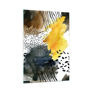 Impression sur verre - Image sur verre - Une composition abstraite avec des taches et des lignes aux couleurs terreuses. - 50x70cm - Rencontre des éléments - Décoration murale moderne pour le salon et la chambre ARTTOR