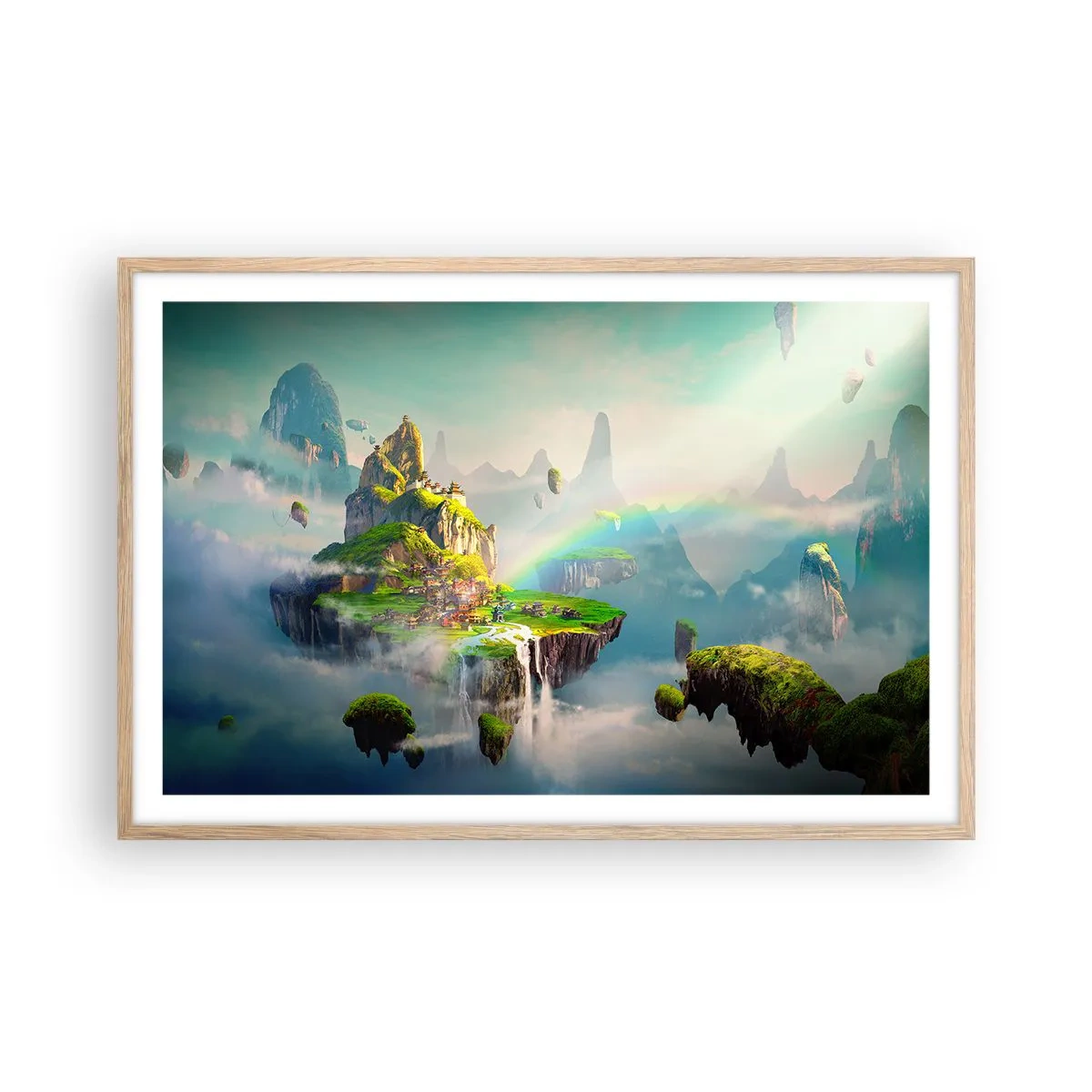 Affiche dans un chêne clair - Poster - Au milieu des cieux - îles du bonheur - 91x61 cm