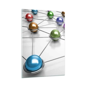 Impression sur verre - Image sur verre - Boules colorées reliées par des lignes sur un fond clair - 50x70cm - Toile d'araignée cosmique - Décoration murale moderne pour le salon et la chambre ARTTOR