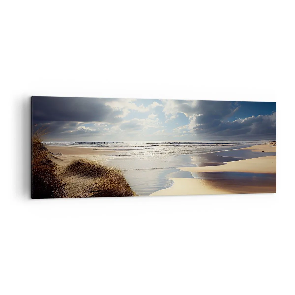 Impression sur toile - Image sur toile - Une plage sauvage avec des dunes et un ciel bleu - 140x50cm - Plage, plage sauvage - Décoration murale moderne pour le salon et la chambre ARTTOR