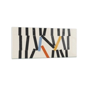 Impression sur verre - Image sur verre - Composition abstraite avec des rectangles colorés et noirs - 120x50cm - Dominos – composition - Décoration murale moderne pour le salon et la chambre ARTTOR