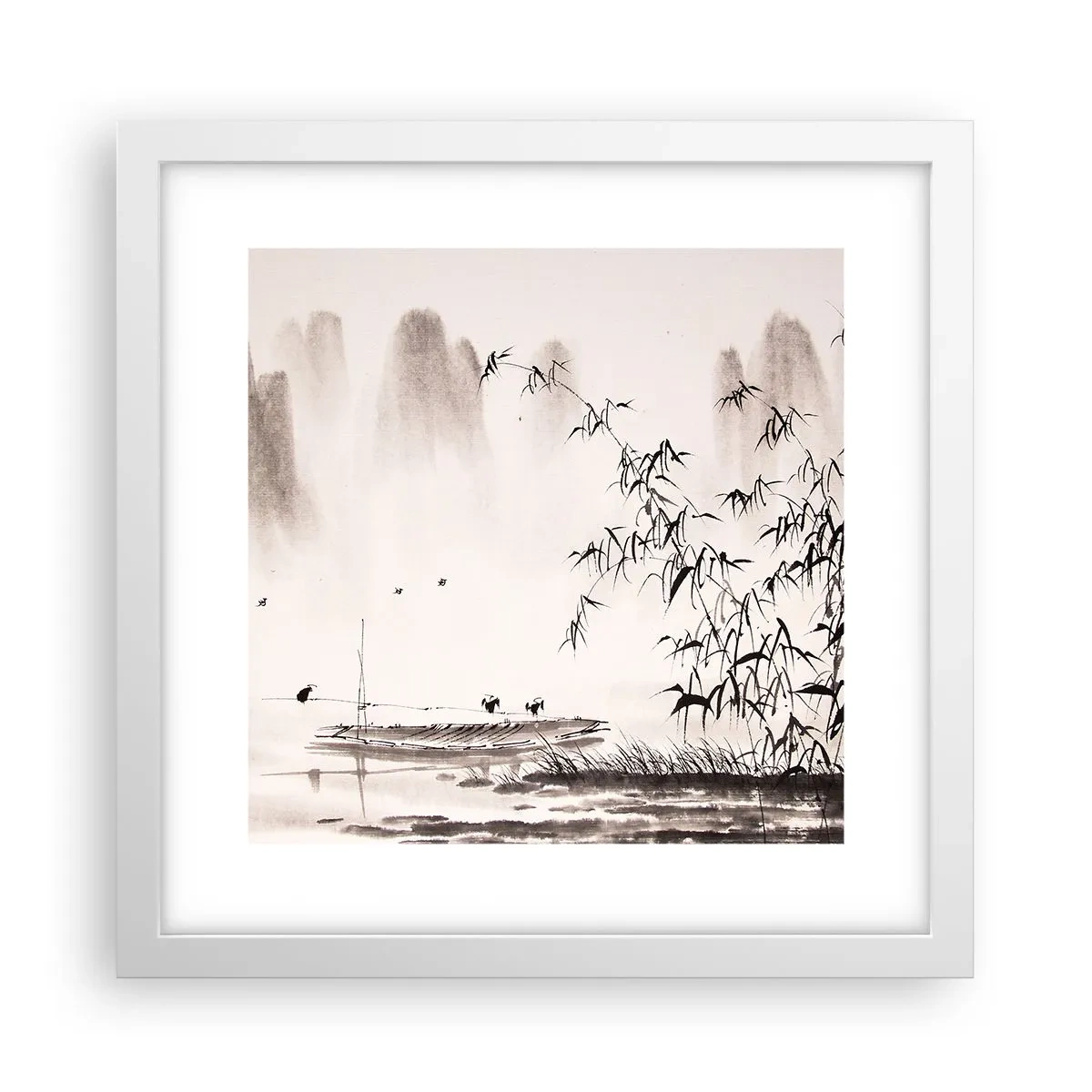 Affiche dans un cadre blanc - Poster - Le silence des rizières - 30x30 cm