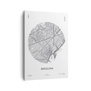 Impression sur toile - Image sur toile - Une carte de Barcelone dans un style minimaliste en noir et blanc - 50x70cm - Anatomie de Barcelone - Décoration murale moderne pour le salon et la chambre ARTTOR