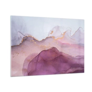 Impression sur verre - Image sur verre - Vagues abstraites dans des tons violets avec des accents dorés - 100x70cm - Vagues lilas et violettes - Décoration murale moderne pour le salon et la chambre ARTTOR