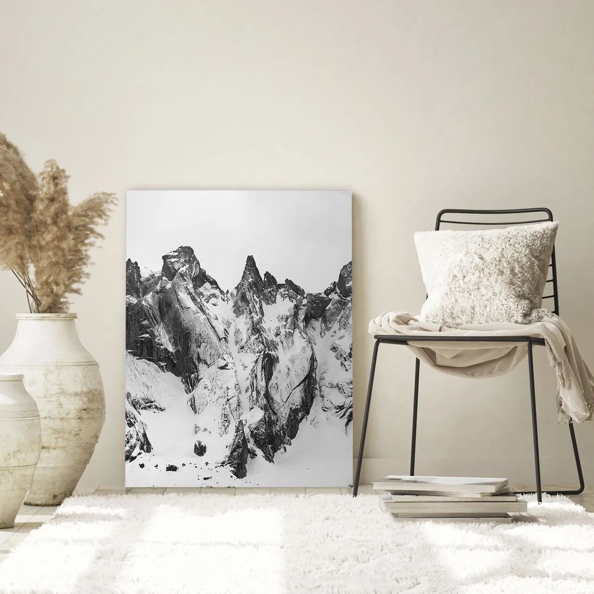 Impression sur verre - Image sur verre - Des sommets enneigés en noir et blanc - 50x70cm - Crête dangereuse de granit - Décoration murale moderne pour le salon et la chambre ARTTOR