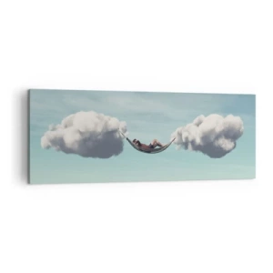 Impression sur toile - Image sur toile - Une personne se détendant dans un hamac suspendu dans les nuages - 140x50cm - Instant de bonheur - Décoration murale moderne pour le salon et la chambre ARTTOR