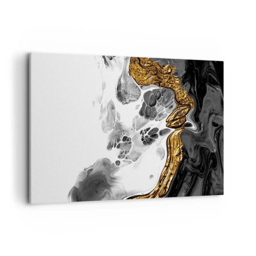 Impression sur toile - Image sur toile - Une composition abstraite avec des accents d'or et de noir. - 100x70cm - Composition organique - Décoration murale moderne pour le salon et la chambre ARTTOR