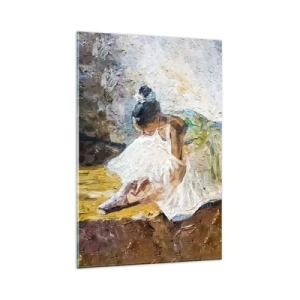 Impression sur verre - Image sur verre - Une ballerine en robe blanche dans un style pictural sur un fond impressionniste. - 80x120cm - D'après un tableau de Degas - Décoration murale moderne pour le salon et la chambre ARTTOR