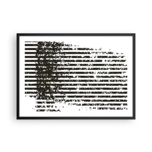 Affiche dans un cadre noir - Poster - Lignes abstraites avec un effet vieilli en noir et blanc - 70x50cm - Rythme et bruissement - Décoration murale moderne pour le salon et la chambre ARTTOR