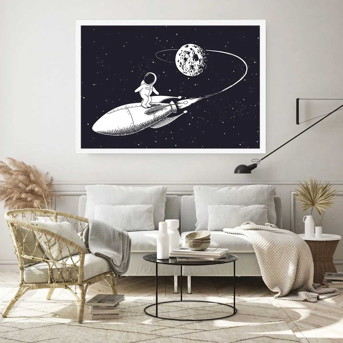 Affiche - Poster - Astronaute sur une fusée dans l'espace - 100x70cm - Surfeur de l'espace - Décoration murale moderne pour le salon et la chambre ARTTOR