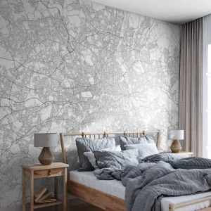 Papier Peint Photo Premium Sand - Une carte de ville minimaliste en noir et blanc - 100x70cm - Carte du labyrinthe londonien - Décoration murale moderne pour le salon et la chambre ARTTOR