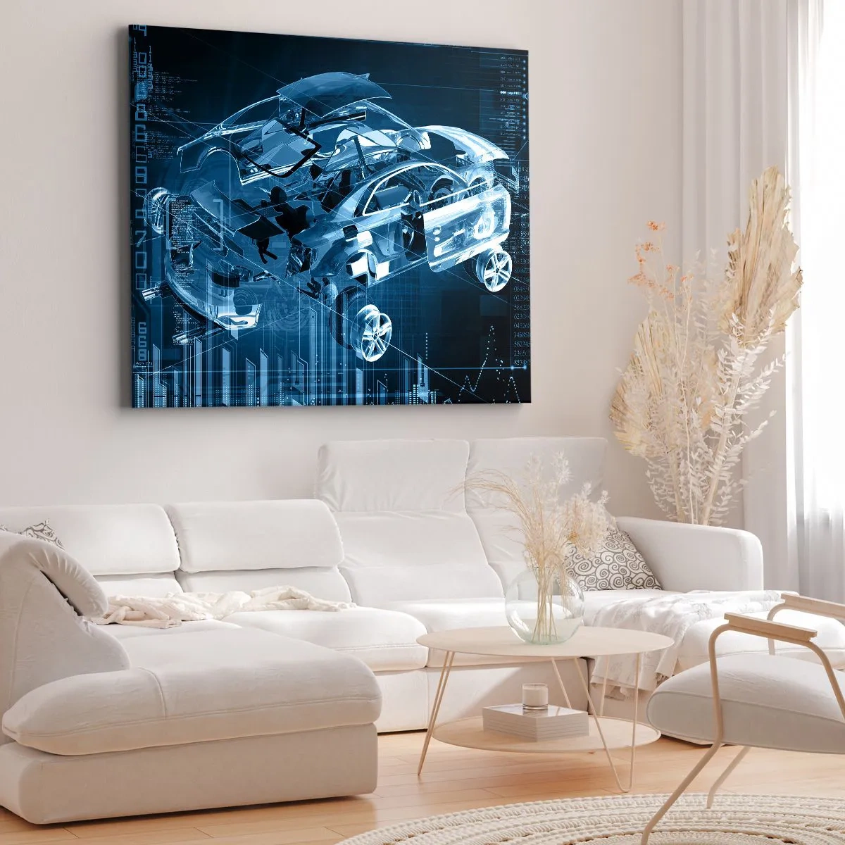 Impression sur toile - Image sur toile - Un dessin technique moderne d'une voiture avec des éléments structurels - 100x70cm - Anatomie de l'ingénierie - Décoration murale moderne pour le salon et la chambre ARTTOR