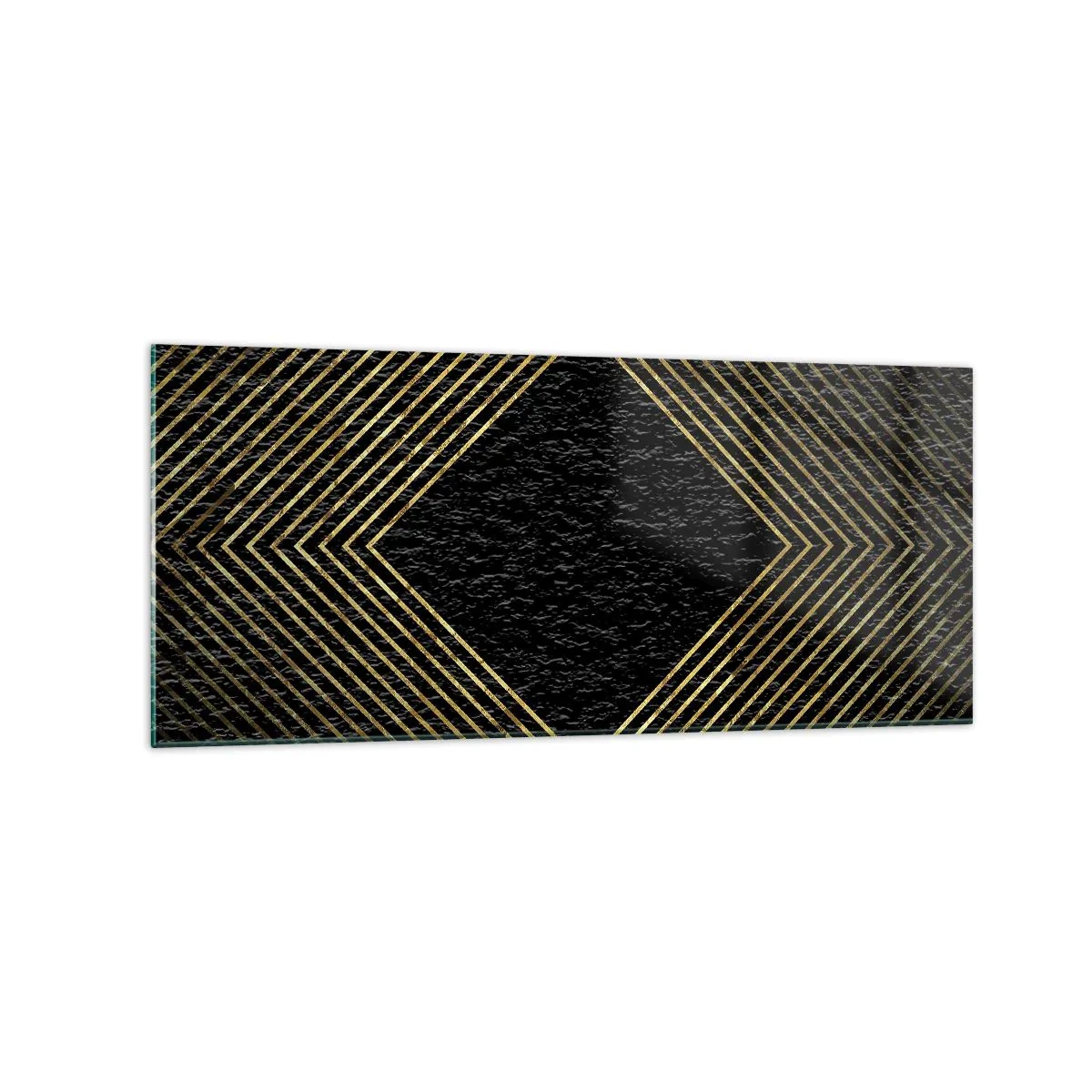 Impression sur verre - Image sur verre - Fond noir avec un motif géométrique de lignes dorées - 120x50cm - Géométrie dans un style glamour - Décoration murale moderne pour le salon et la chambre ARTTOR