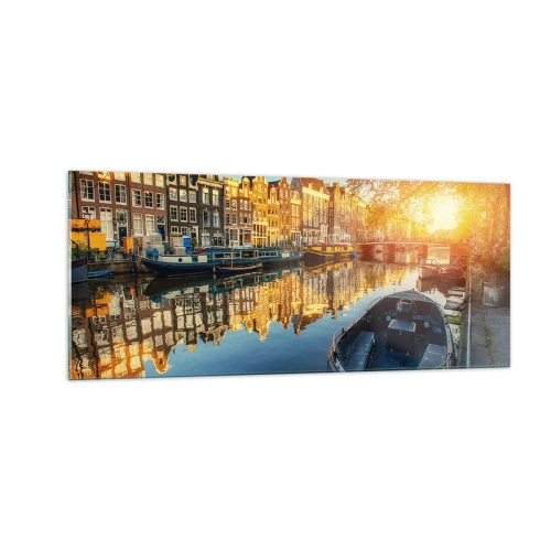 Impression sur verre - Image sur verre - Début de journée à Amsterdam - 100x40 cm