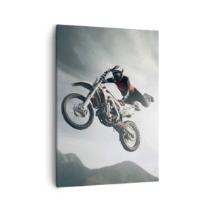 Impression sur toile - Image sur toile - Un motocycliste en l'air lors d'un saut - 50x70cm - Il n'y a pas de plaisir sans risque - Décoration murale moderne pour le salon et la chambre ARTTOR
