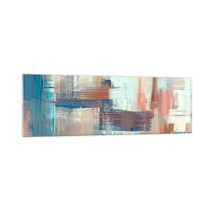 Impression sur verre - Image sur verre - Composition abstraite dans les tons de bleu et de beige - 160x50cm - Atteindre la lumière - Décoration murale moderne pour le salon et la chambre ARTTOR