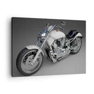 Impression sur toile - Image sur toile - Moto cruiser blanche sur fond gris - 70x50cm - Jusqu'à ce que tu t'agenouilles - Décoration murale moderne pour le salon et la chambre ARTTOR