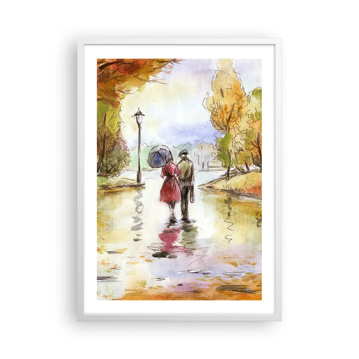 Affiche dans un cadre blanc - Poster - Automne romantique dans le parc - 50x70 cm