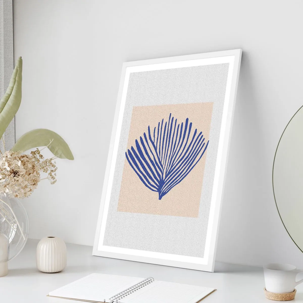 Affiche dans un cadre blanc - Poster - Éventail bleu - 50x70 cm