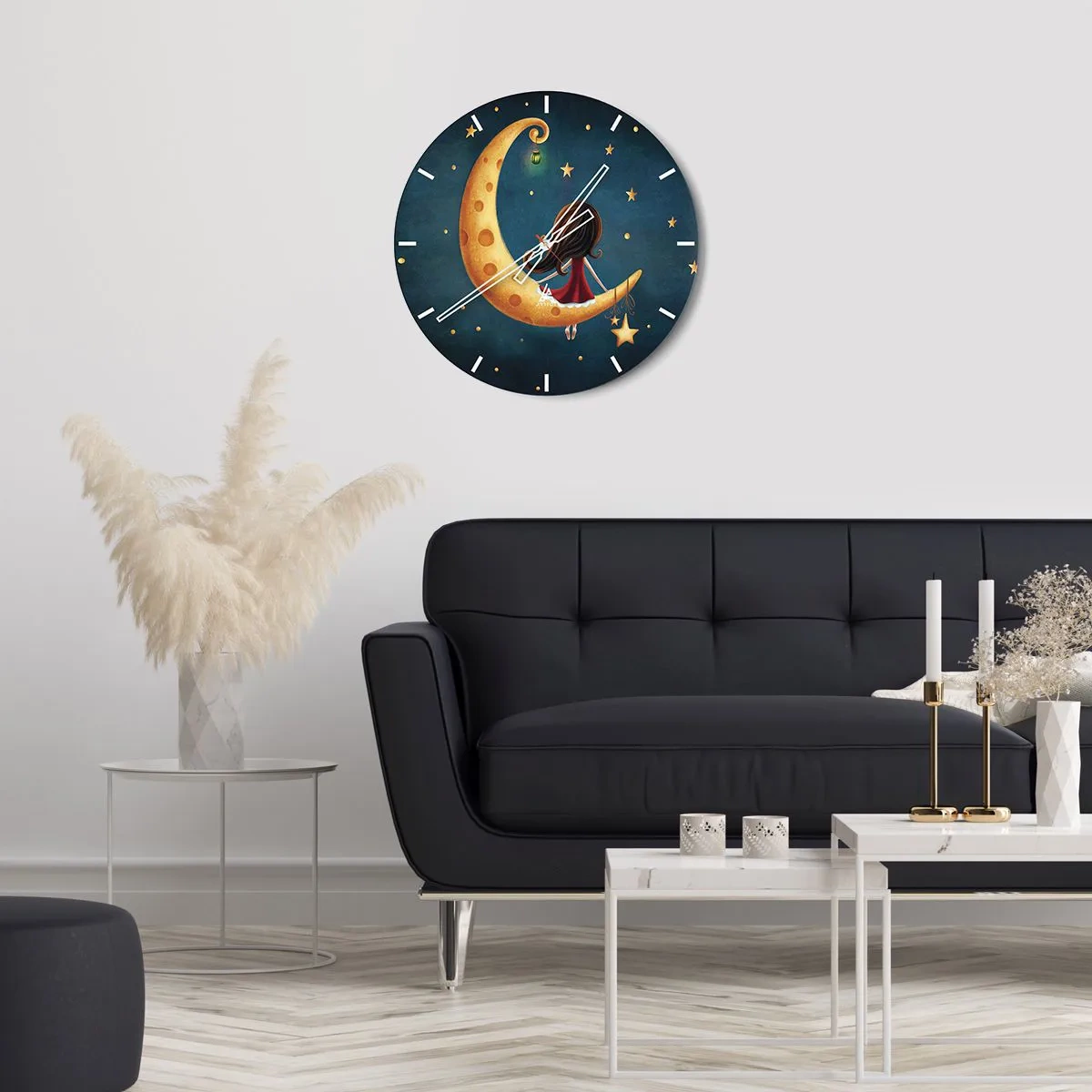 Horloge murale - Pendule murale - Une fille assise sur la lune dans un décor de conte de fées - 30x30cm - Il était une fois... - Décoration murale moderne pour le salon, la cuisine et la chambre ARTTOR
