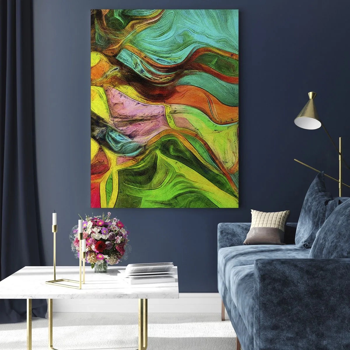 Impression sur verre - Image sur verre - Une composition abstraite avec des taches colorées et des lignes dynamiques. - 80x120cm - Le mouvement c'est la vie - Décoration murale moderne pour le salon et la chambre ARTTOR