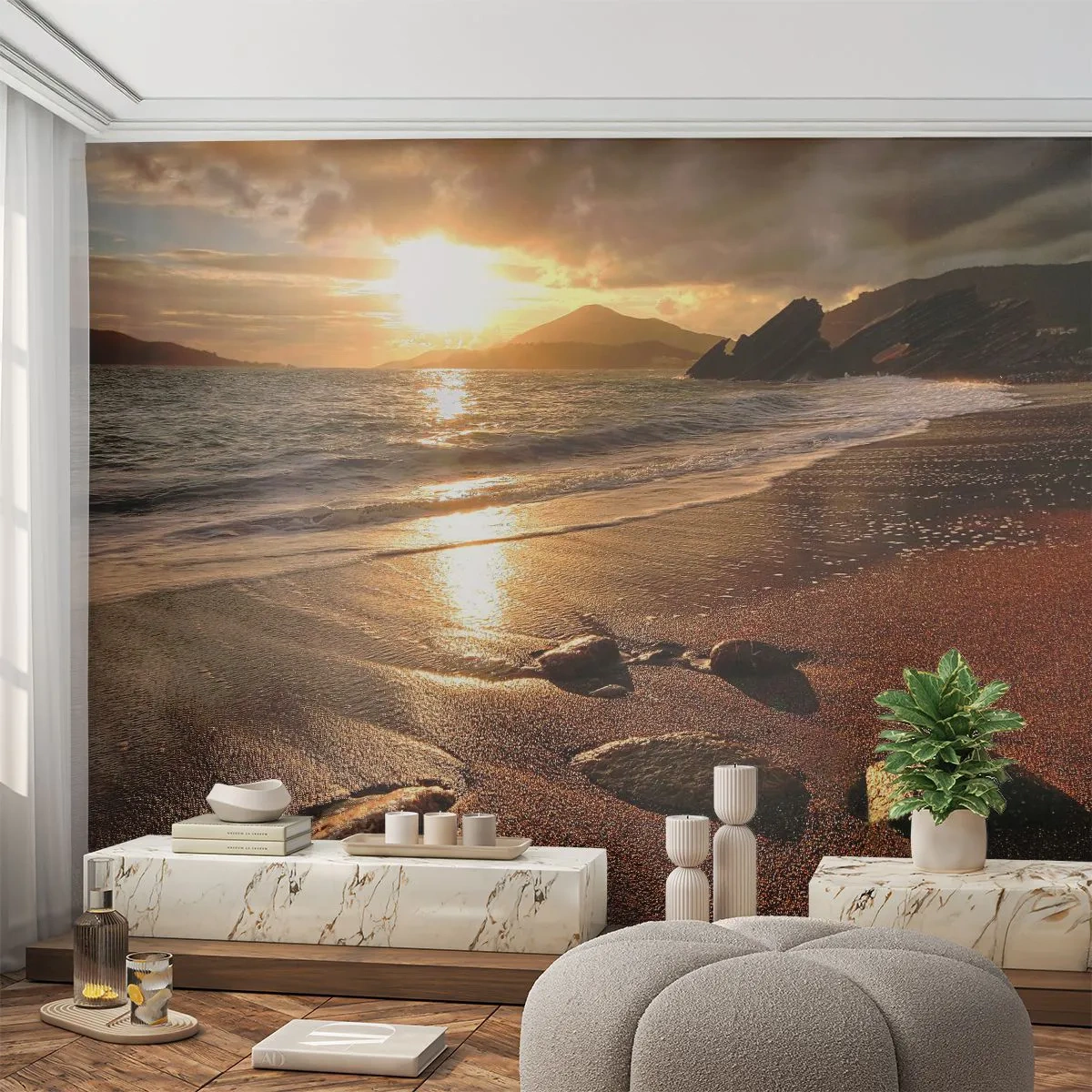 Papier Peint Photo Premium Canvas - Suivez le soleil sur les collines - Paysage, Mer, Coucher de soleil - 400x280 cm