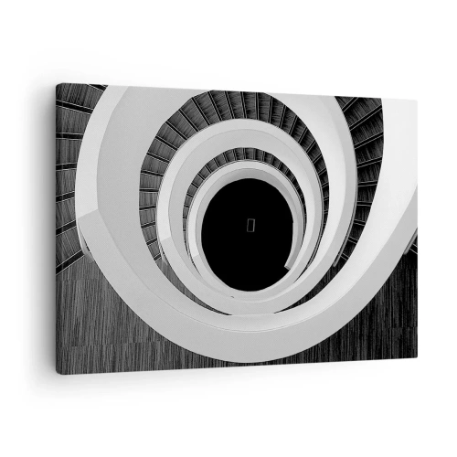Impression sur toile - Image sur toile - Escalier en colimaçon noir et blanc de style moderne - 70x50cm - Les choses concrêtes - Décoration murale moderne pour le salon et la chambre ARTTOR