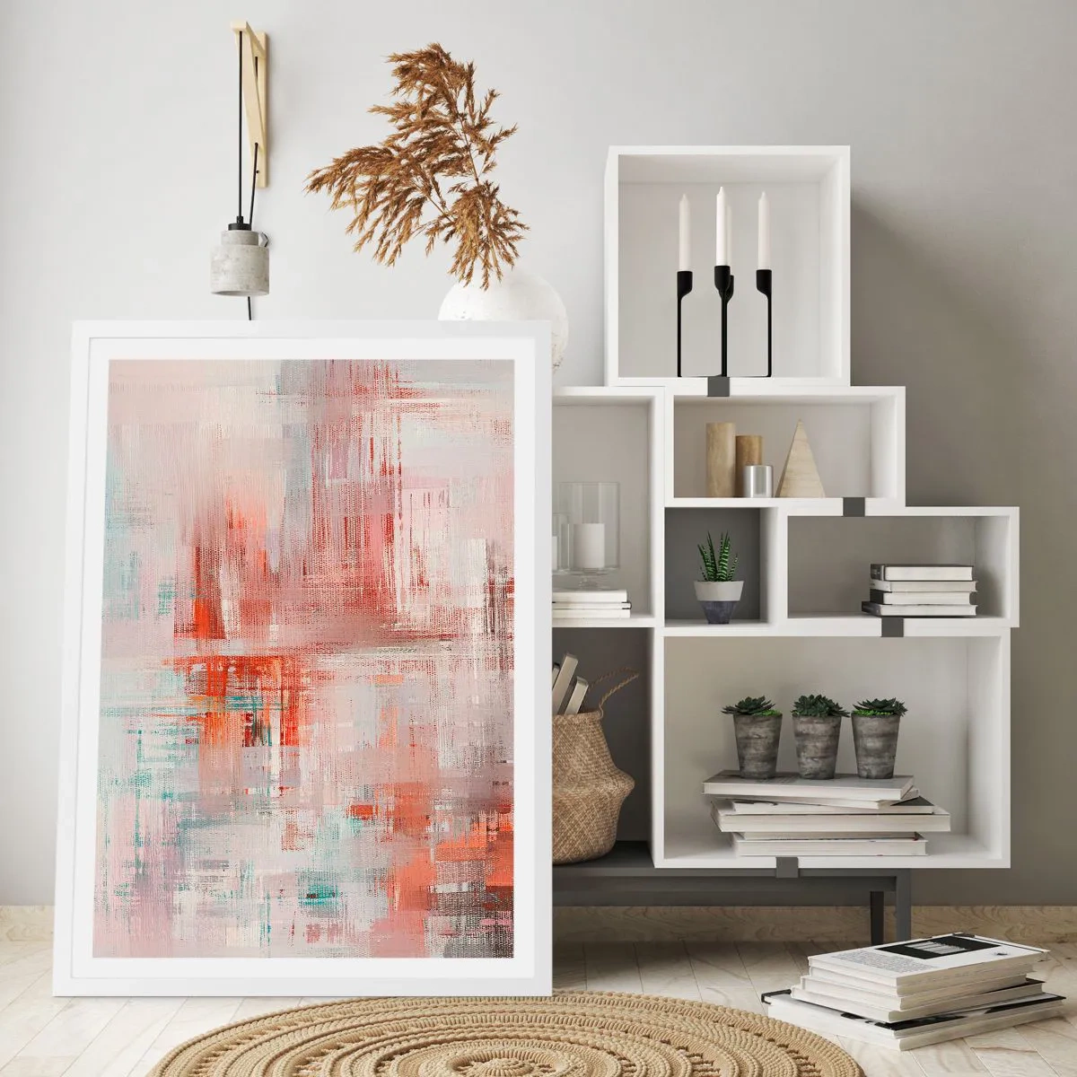 Affiche dans un cadre blanc - Poster - Brumeux. Mais rose - 40x50 cm