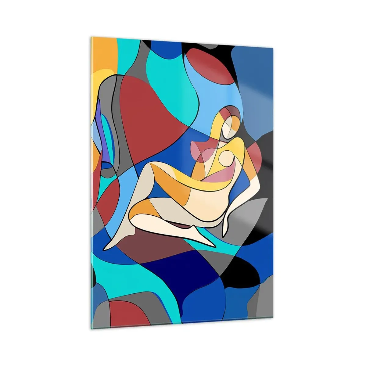 Impression sur verre - Image sur verre - Femme cubiste dans une composition abstraite - 50x70cm - Nu cubiste - Décoration murale moderne pour le salon et la chambre ARTTOR