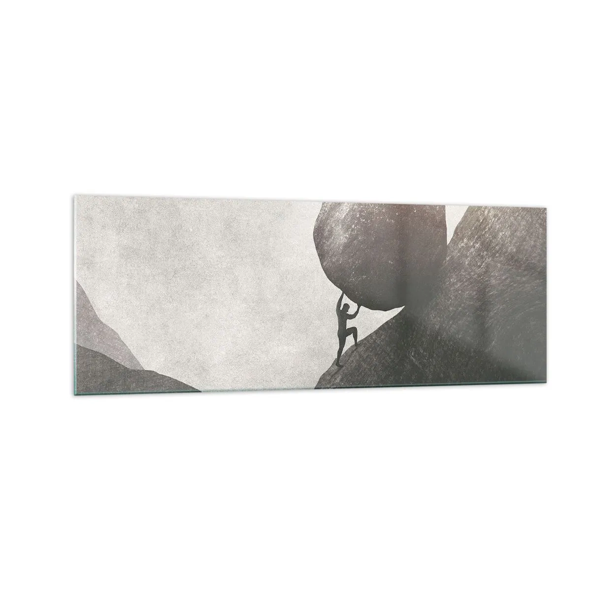 Impression sur verre - Image sur verre - Un homme escaladant un énorme rocher sur une colline - 140x50cm - Je crois contre tout espoir - Décoration murale moderne pour le salon et la chambre ARTTOR